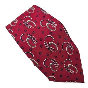 Geoffrey Beene Mens Tie Red Paisley Floral Pattern Silk Handmade Italy Vintage